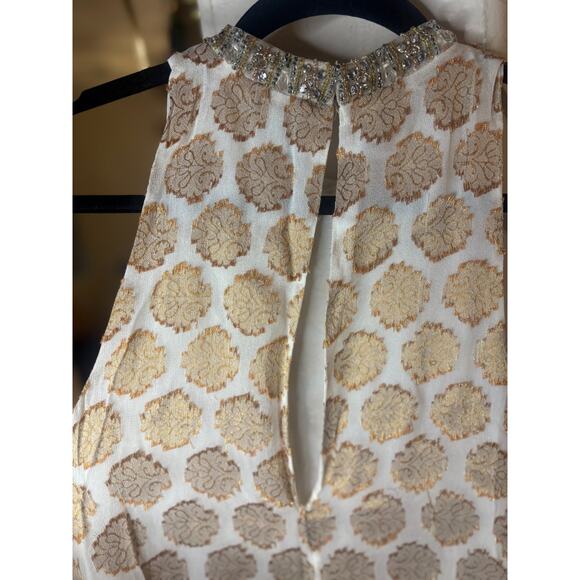 Kimchi Blue Rhinestone Beaded Gem Gold Metallic Jacquard Halter Blouse S 4-8 - Picture 5 of 7